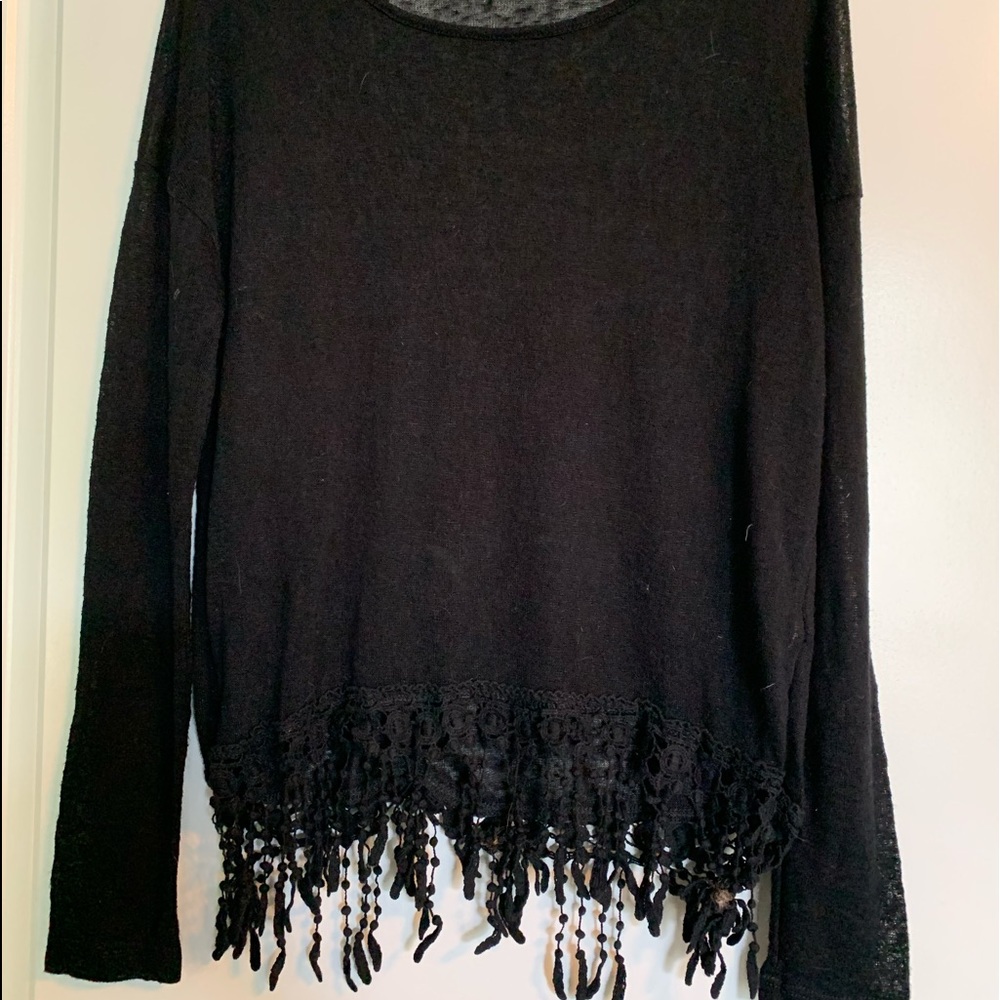 Black lightweight sweater with fringe